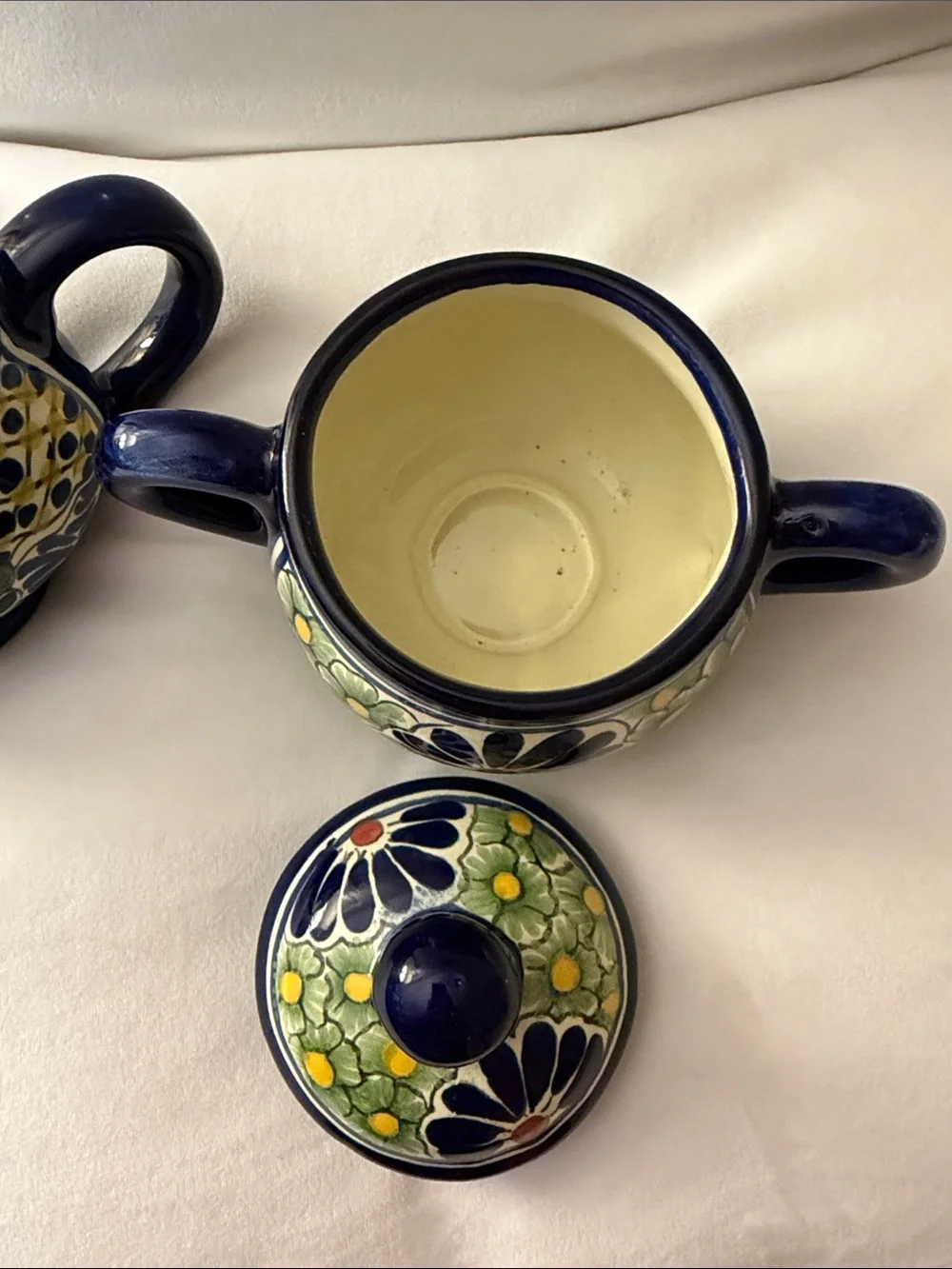 Mexican Talavera Lidded Sugar Bowl & Creamer.